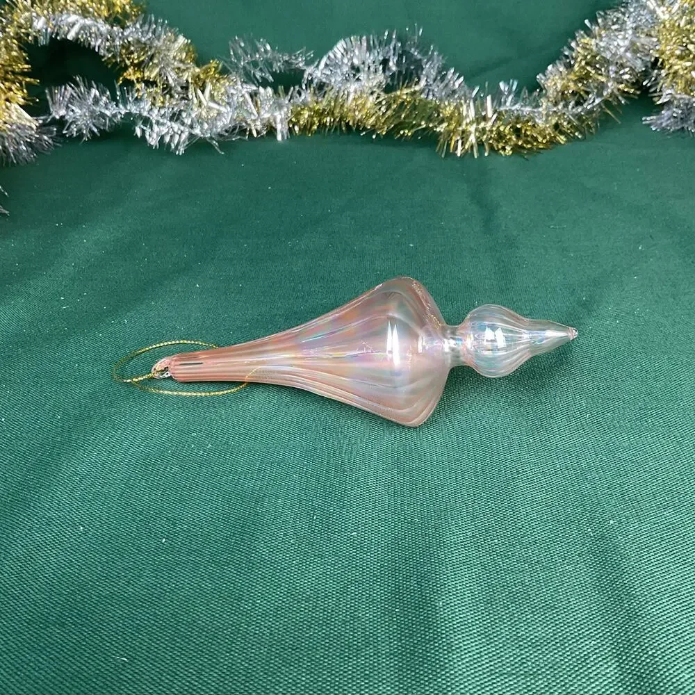 Iridescent Blush Pink Glass Finial Drop Christmas Tree Ornament